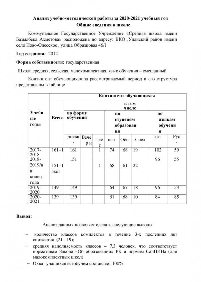 Анализ учебно-методической работы за 2020-2021 учебный год