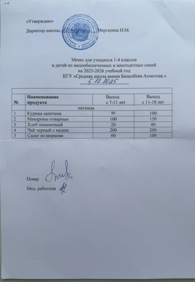 Екі апталық Ас мәзірі